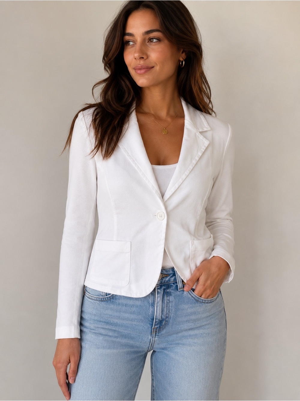 White Aqua Tailored Single Button Blazer Jacket Size Medium